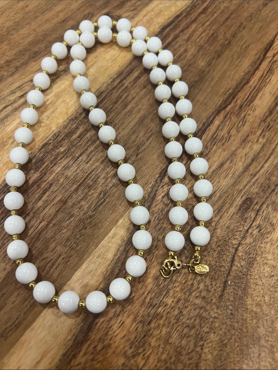Monet Jewelry - Vintage Monet White Bead Necklace with Gold Accents